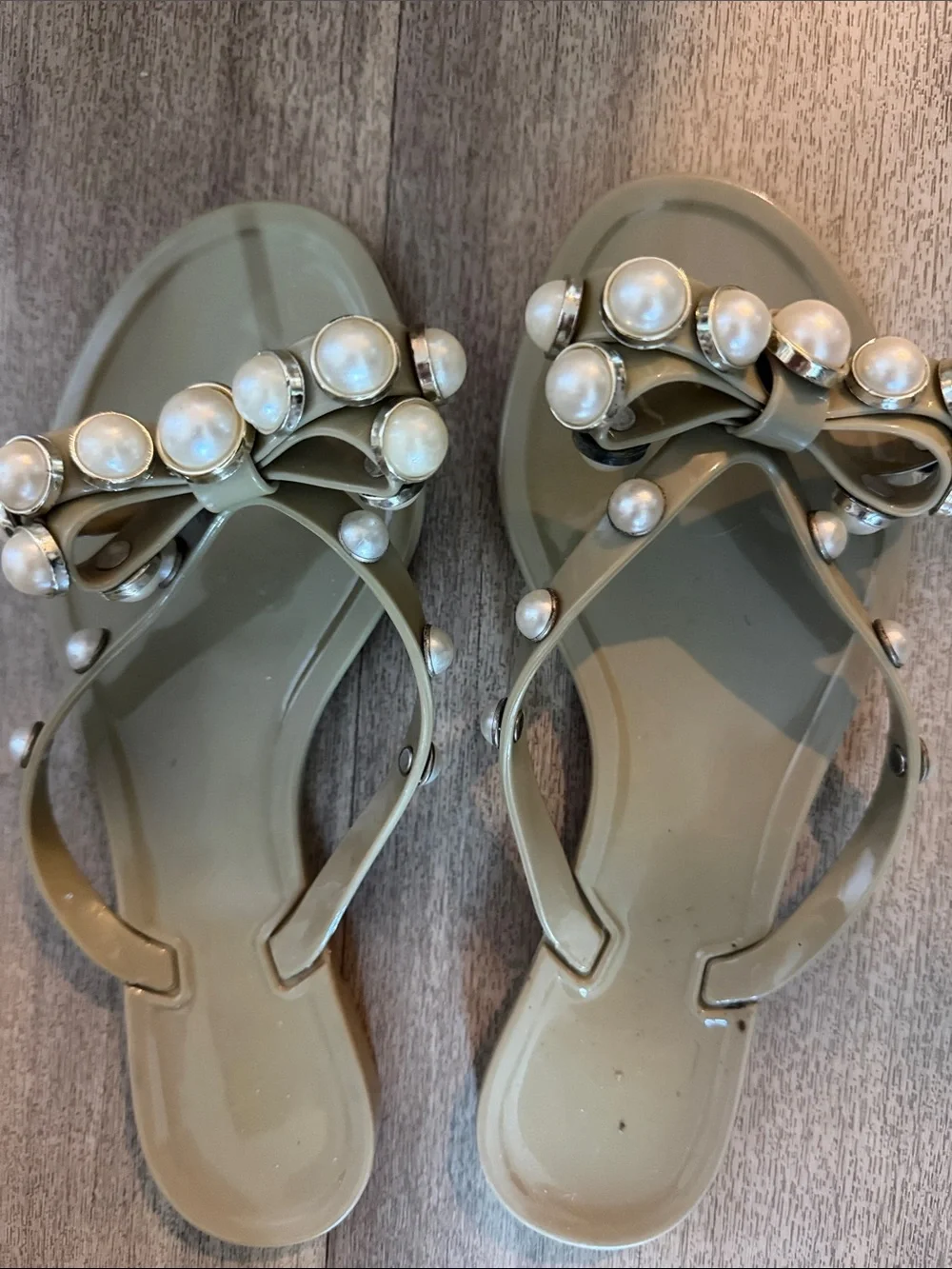 Jelly Flip Flops Sandals with Faux Pearls Bow Design size 36